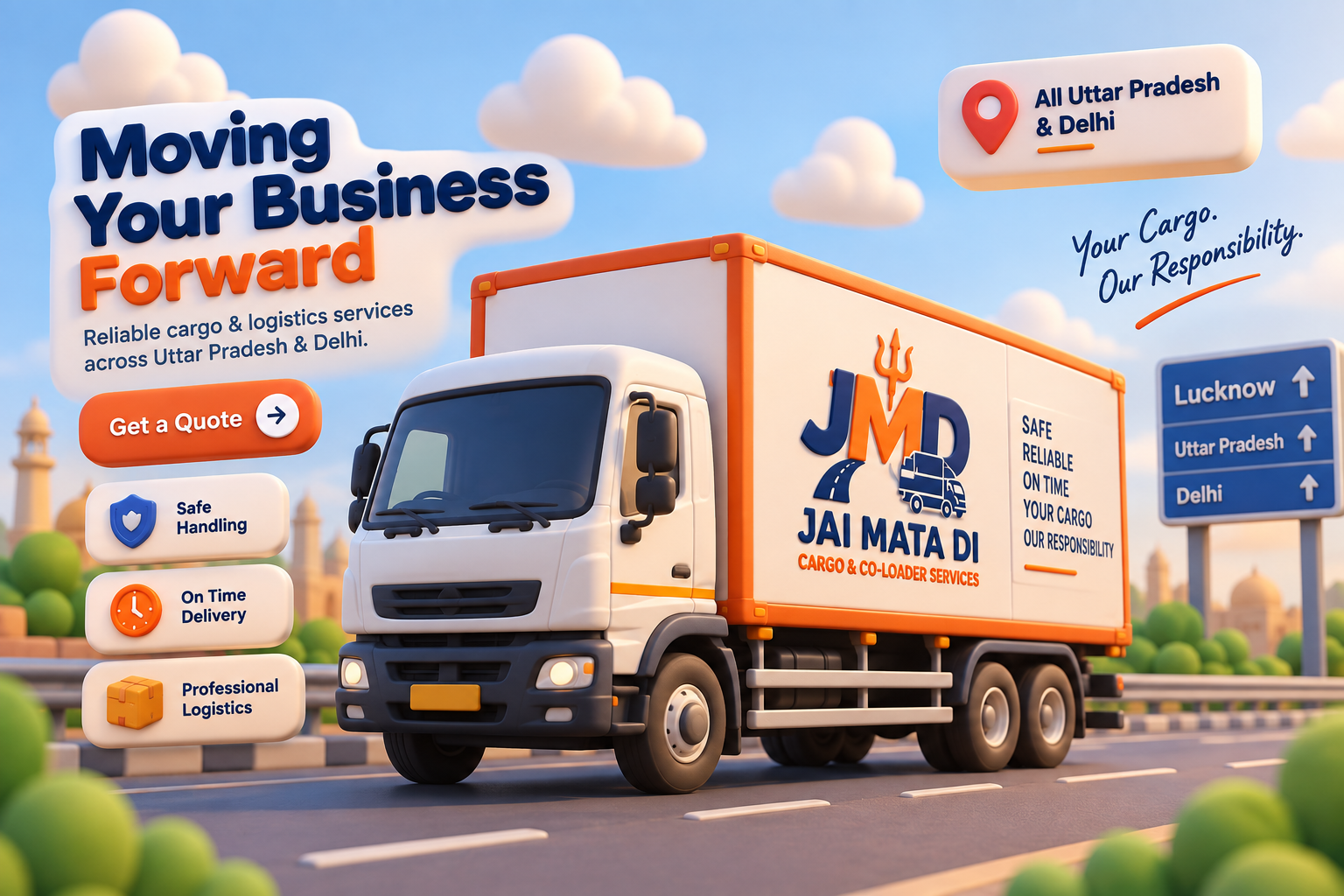 Cargo truck transporting goods on a highway for Jai Mata Di Cargo